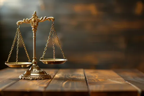 Classic golden scales resting on a wooden surface