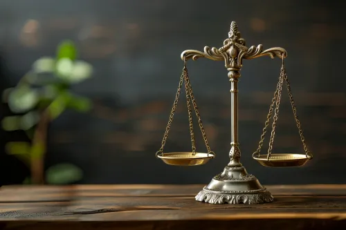 Metal scales placed on a wooden surface with an indistinct background