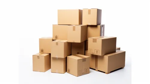 A multitude of cardboard boxes of various sizes on a neutral background