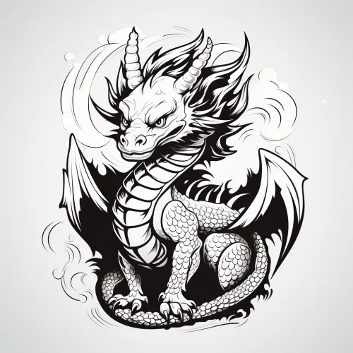 Silhouette de un dragón con alas y rasgos faciales afilados de fondo