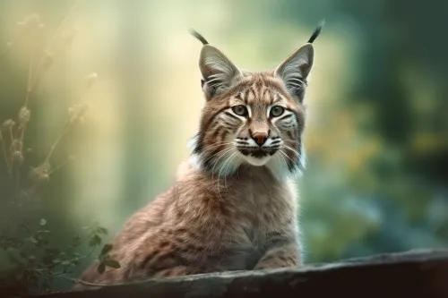 Cute lynx in its natural habitat, forest background