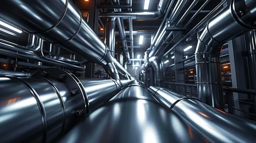 Tuberías industriales de metal en un entorno de alta tecnología