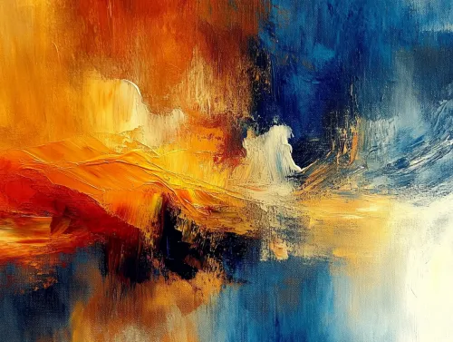Bright abstract painting with warm and cool palette