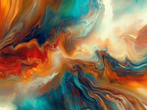 Colorful circles, lines, and waves in an abstract style on a background.