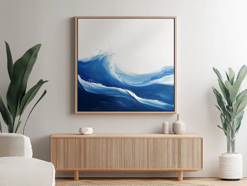 Aesthetic painting depicting waves, done in shades of blue
