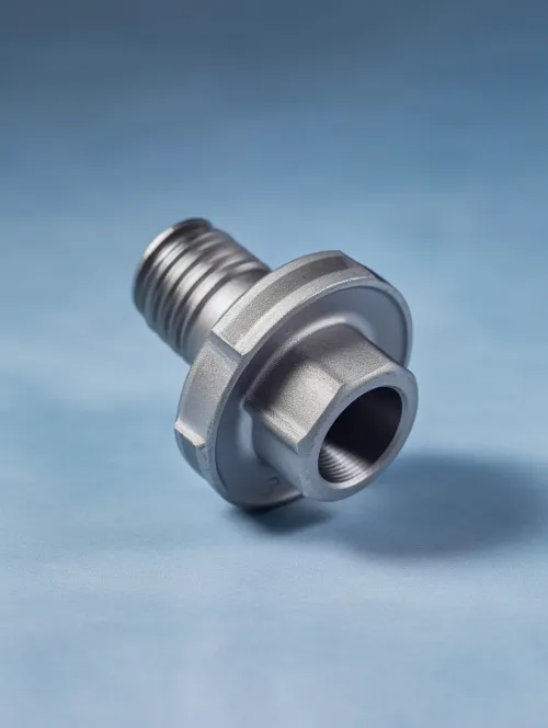 Part with External Thread and Flange against a Blue Light Background