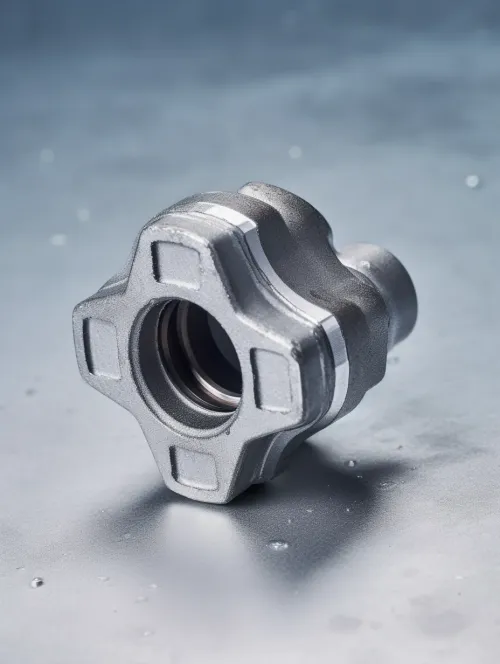 Image of a metal element with a hexagonal base and thread
