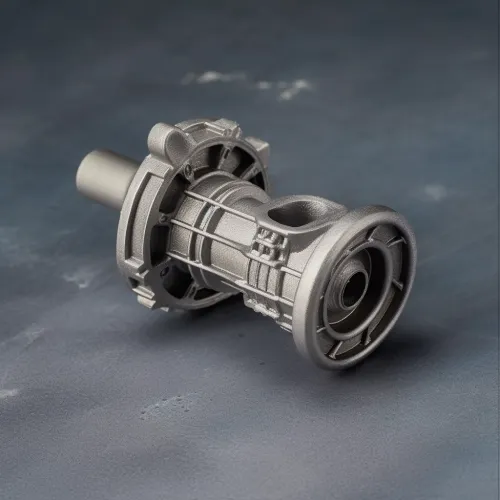Complex metal part of a mechanism with a stepped shape and tube
