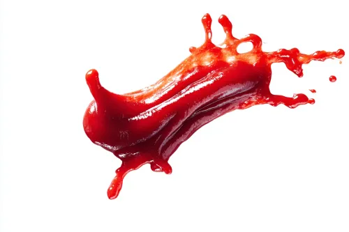 Photo of vibrant red sauce dripping against a clean white background