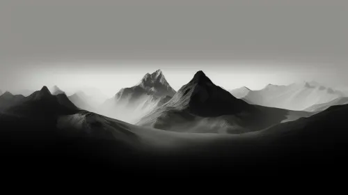 Enigmático paisaje montañoso en blanco y negro con luz suave