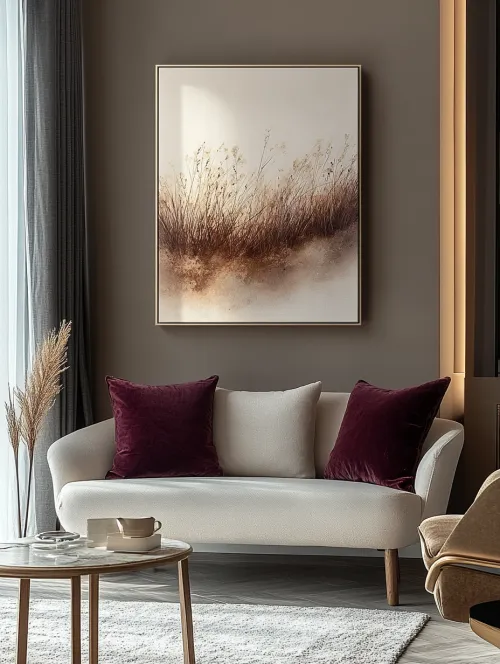 Cuadro con vegetación en un moderno interior de sala de estar