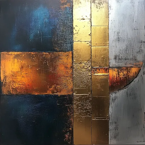Contemporary abstract art with gold and black textures
