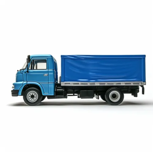 Detailed model of a blue truck with a cargo compartment on a white background