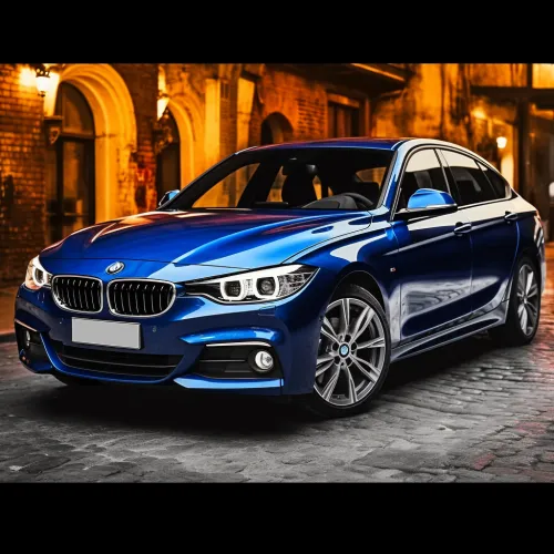 Sedán deportivo BMW frente a la antigua arquitectura urbana