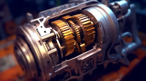 Detailed image of the mechanism showing the arrangement of golden gears
