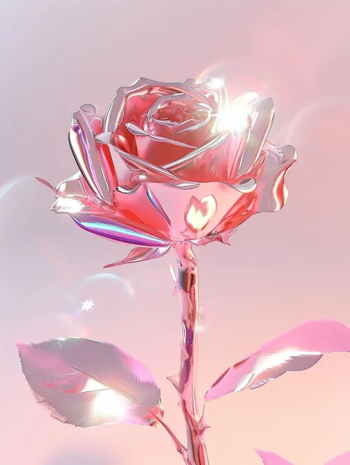 Rose with a Reflective Surface on a Soft Background