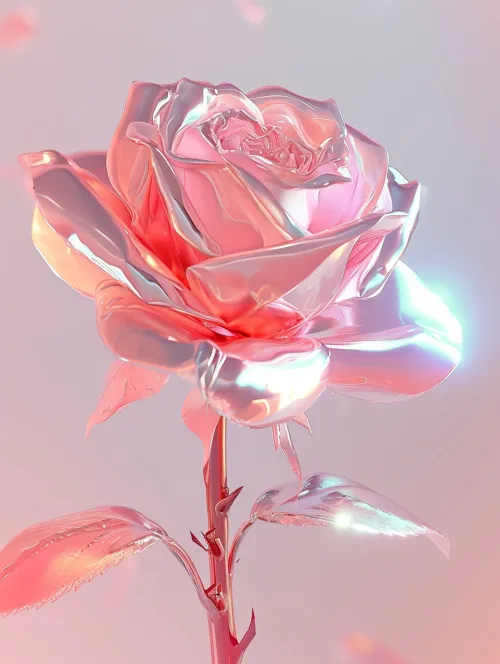 Rosa metálica en tonos suaves con un brillo brillante y detallado