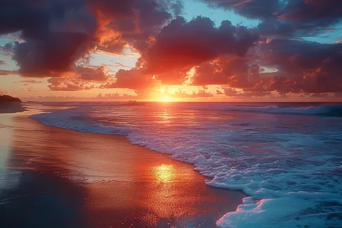 When the sun sets below the horizon, creating vibrant colors in the sky and water