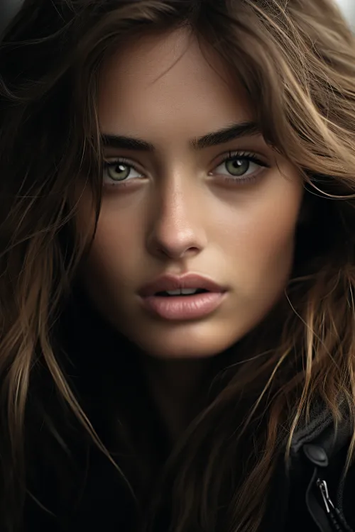 Close-up of a girl's face with green eyes and long hair