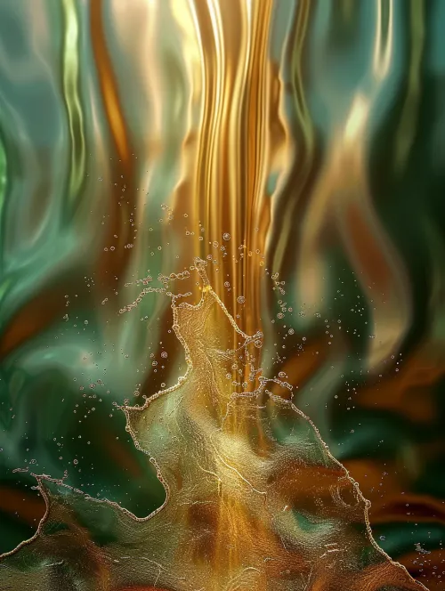 Composición abstracta con corrientes de agua y tonos dorados