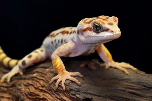 Gekko on a log with skin details and patterns