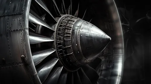 Image of an aircraft turbine engine with visible blades and channels