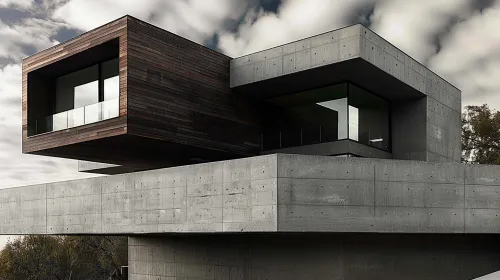 House with Unique Modern Architecture Combining Wood and Concrete