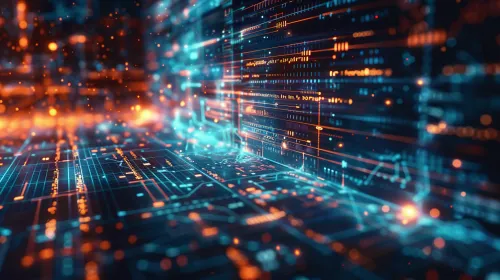 Visualization of abstract data in digital space with bright lights
