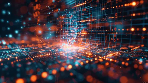 Image depicting an abstract digital world with data streams
