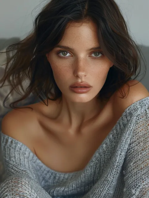 Romantic portrait of a girl with chestnut hair in a sweater