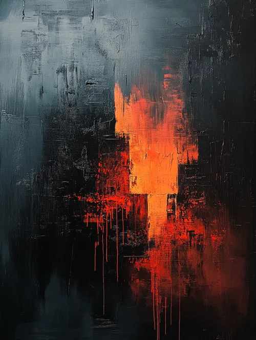 Cuadro que representa formas abstractas en rojo y negro