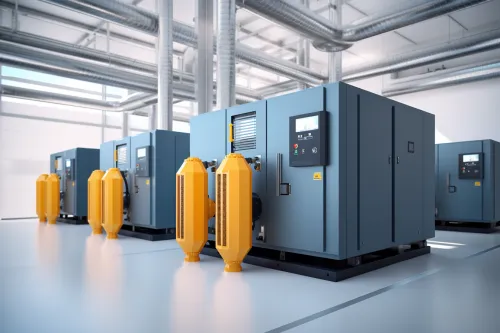Numerous compressor installations and pipelines in a modern manufacturing environment