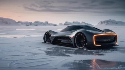 Sports Car with Sleek Design on a Snowy Background