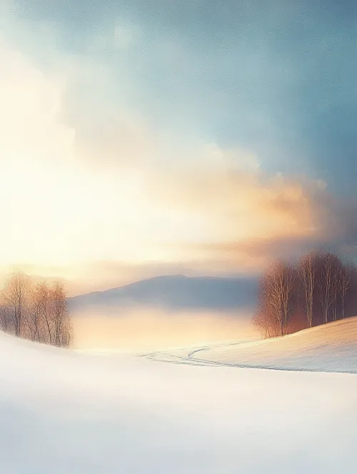 Calm winter nature landscape with a forest and mountain slopes