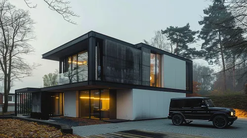 Contemporary architectural project with glass and concrete elements