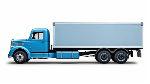 Stylish truck painted in light blue color with a trailer