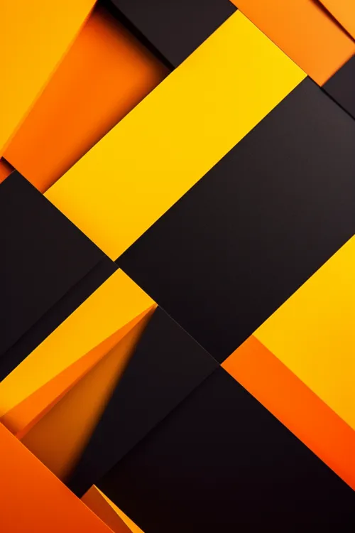 Complex composition of black, yellow, and orange geometric shapes
