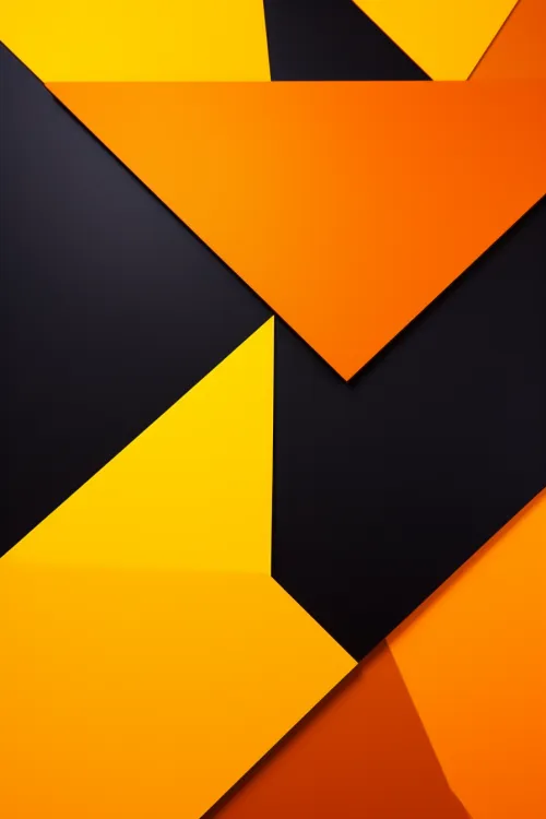 Composición abstracta de triángulos en colores negro, amarillo y naranja