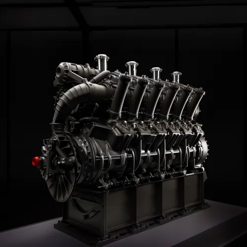 Detailed view of a modern engine in a dark environment