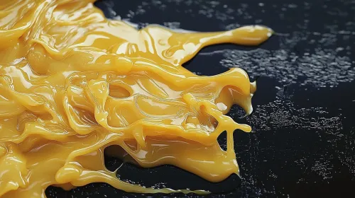 Image of yellow liquid material spreading across a black surface.