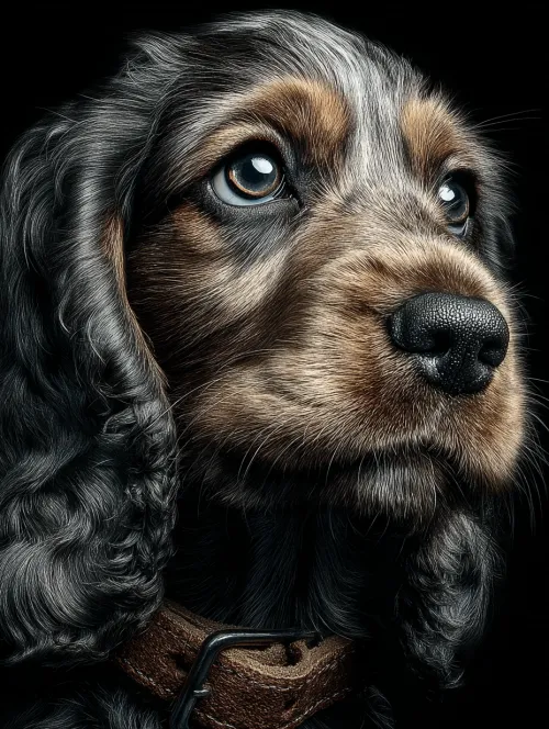 Close-up of a dog with expressive eyes and fluffy fur