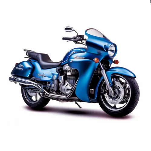 Motorcycle with Shiny Blue Coating and Elegant Lines
