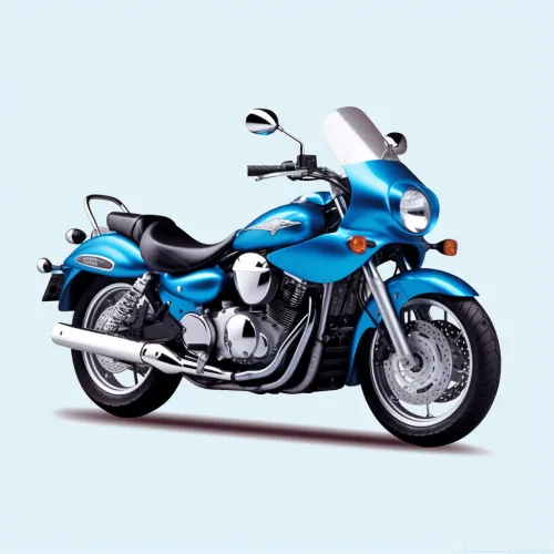 Motorcycle with a shiny blue body and chrome details