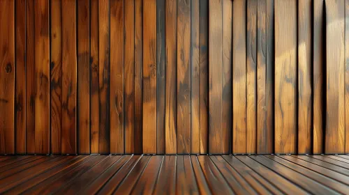 Interior with wooden walls and floor, done in warm tones