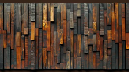 Wall made of wooden pieces of various shapes and colors, designed for interiors