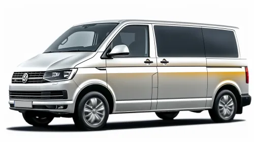 Фотография серебристого микроавтобуса Volkswagen с большими окнами и удобными сиденьями