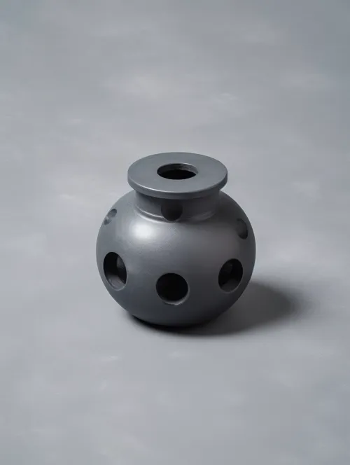 Round-shaped ceramic vessel with holes in gray color