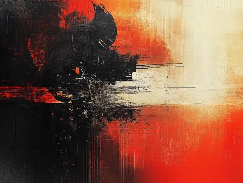 Arte abstracto con colores rojos y negros sobre un fondo de tonos claros