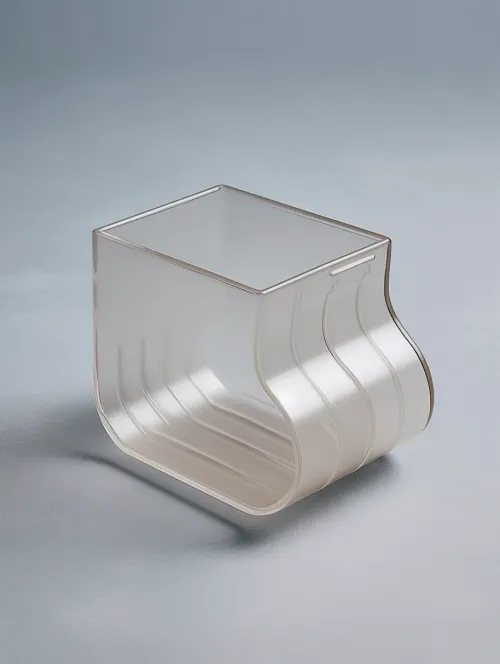 Vaso de estilo minimalista con un diseño único y forma ondulada.