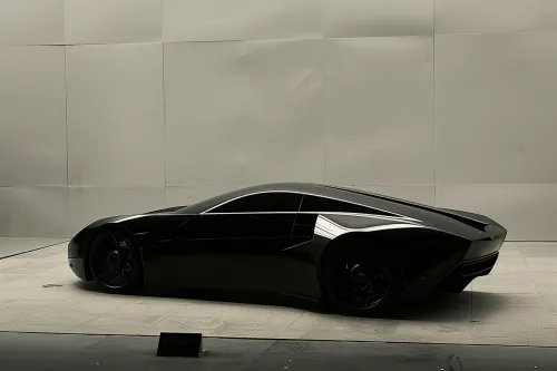 Elegante concepto de automóvil negro con un perfil aerodinámico frente a una pared neutral